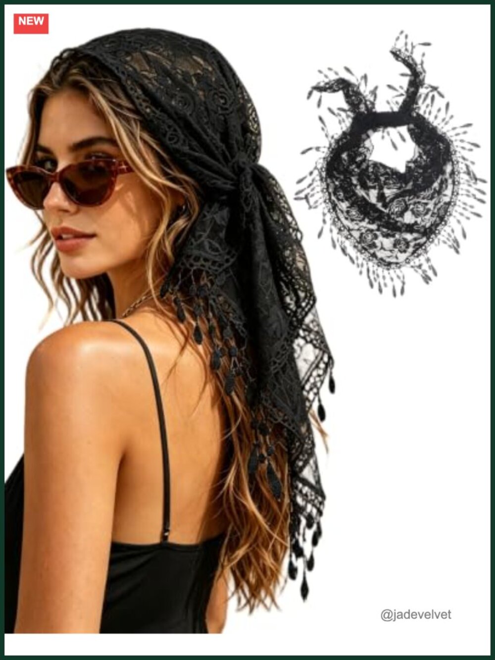 Vintage Lace Triangle Hair Scarf Boho Mantilla Veil Tassel Floral Head Wrap